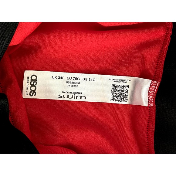 ASOS Fuller Figure High Leg Elastic Waist Red One Piece Swimsuit Size 34G - Picture 5 of 5